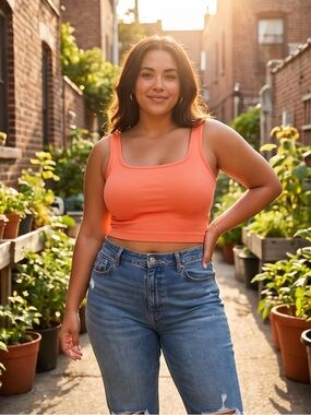 OQQ Ribbed Seamless Yoga Crop Tank Top - Orange
